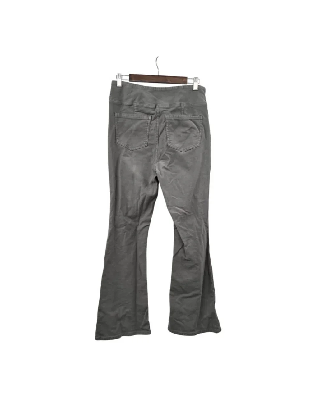 Dictionary Womens Flare Leg Pants Pull On Gray High Rise Size Large Back Pockets